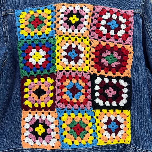 Farm Rio X Anthropologie Crochet Denim Trucker Jacket XS - Picture 6 of 12